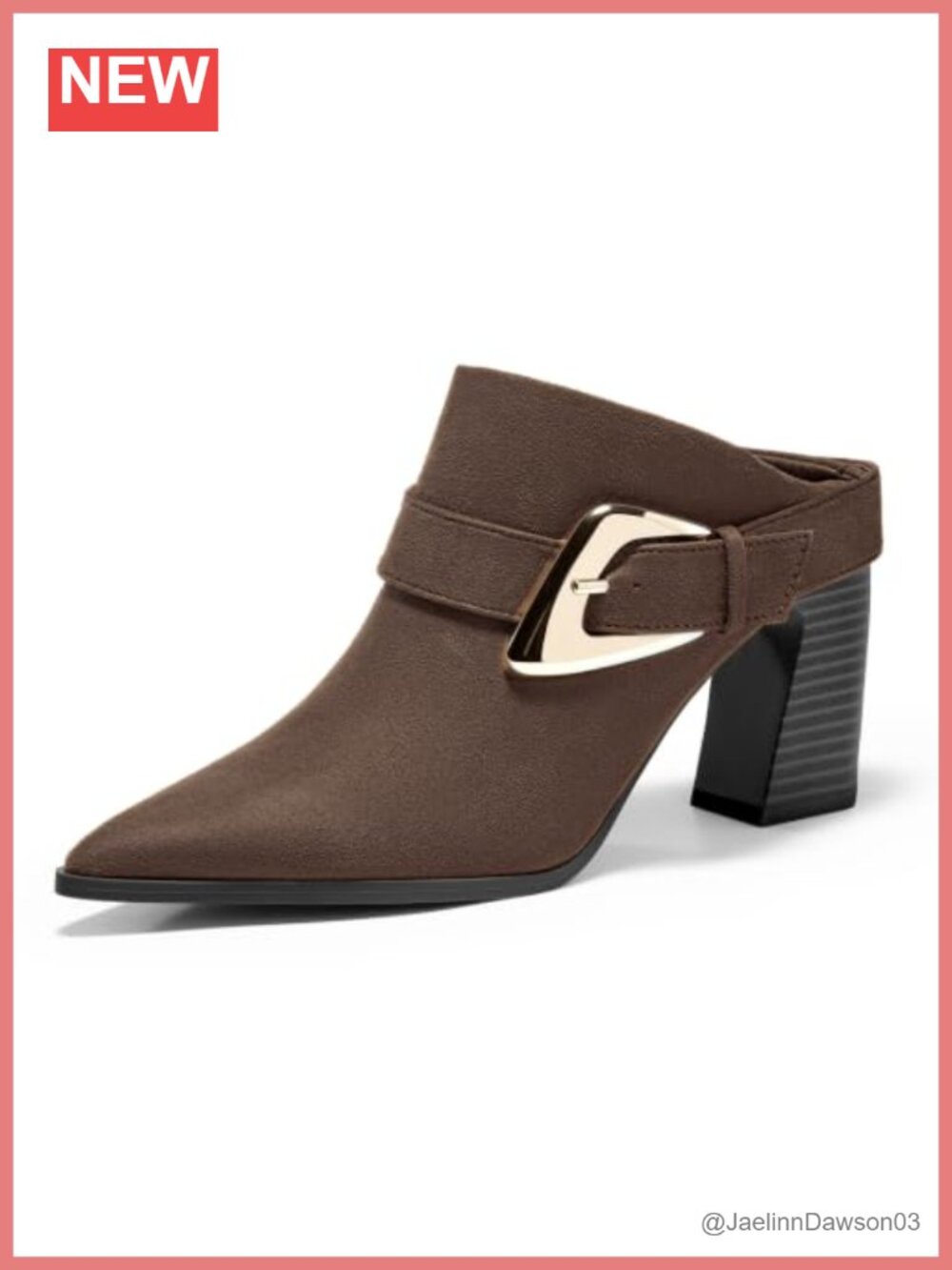 Faux Suede Mules Chunky Stacked Heel Pointed Toe Buckle Dress Booties